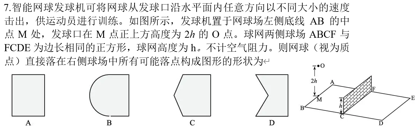 网球平抛运动题目
